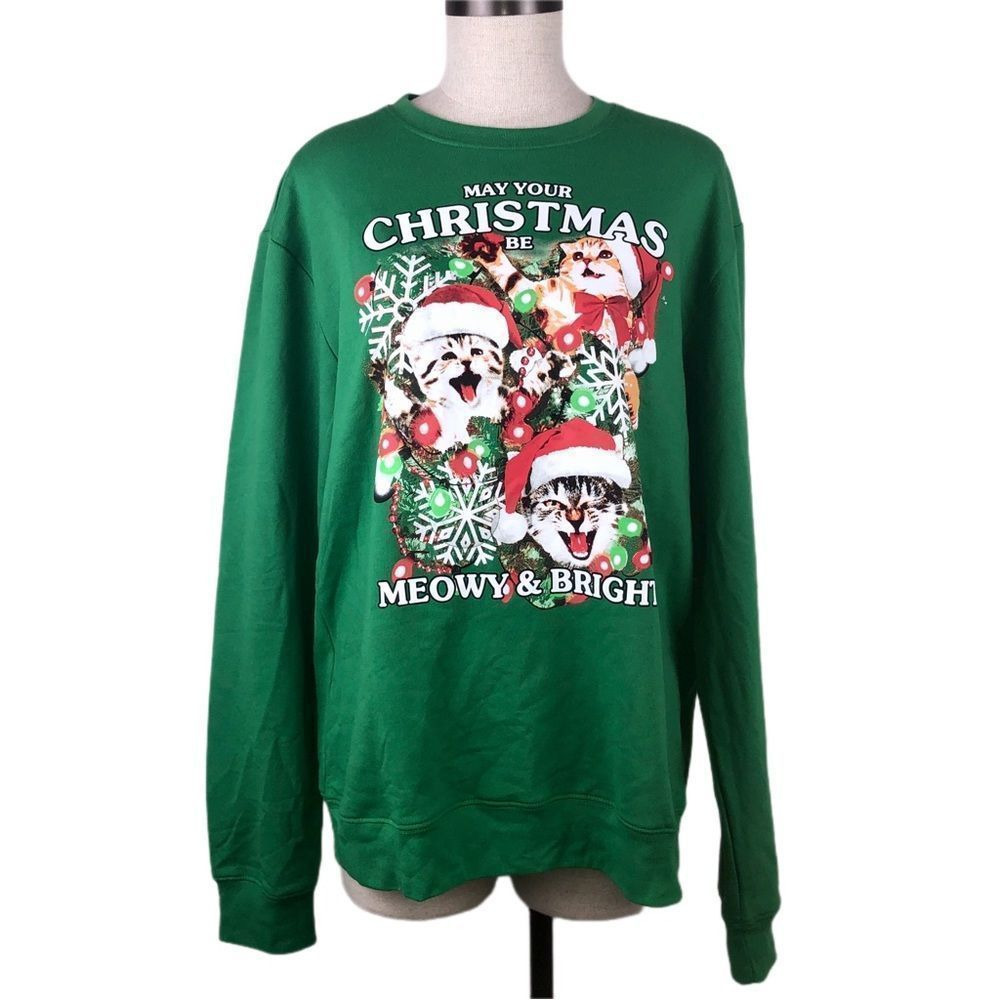 green cat Christmas top size XL